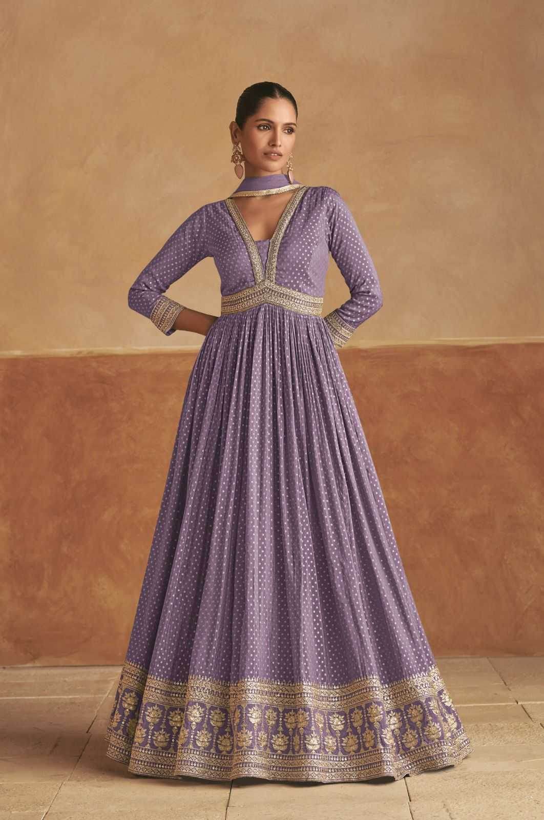 Pure Silk Embroidery Party Wear Gown - MYLUXURY LANE ENTERPRISE